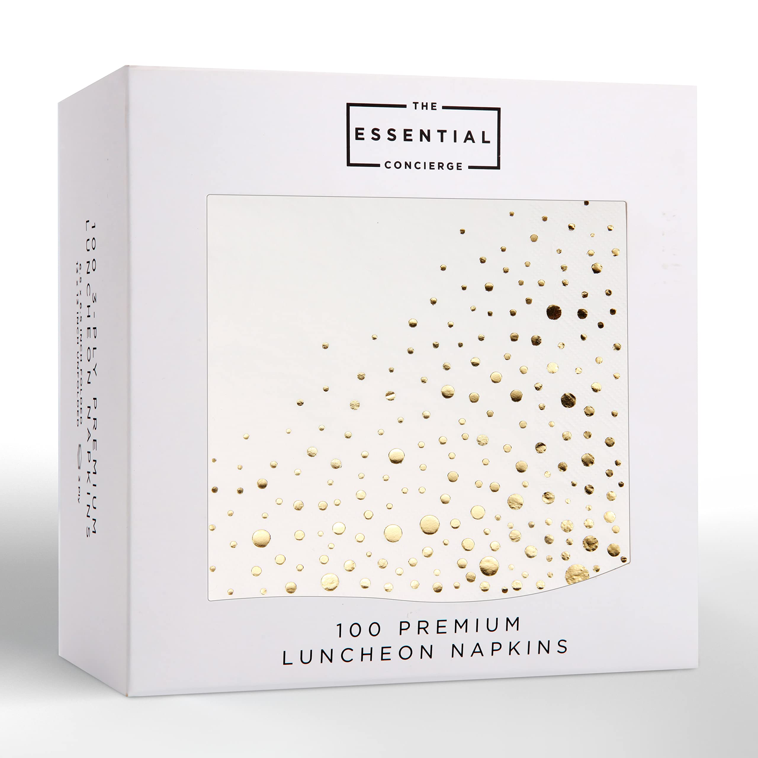 Stylish 6.5 x 6.5 Inch Gold Napkins -100 Pack of White and Gold Lunch Napkins - Add Sparkle to Your Event with Party Napkins - 3 Ply Paper Napkin - Disposable Wedding or Dessert Napkin