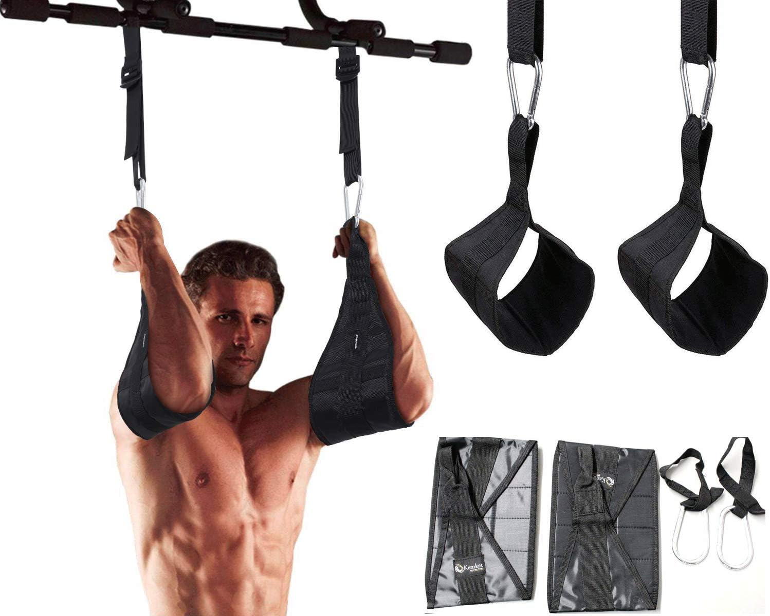 Kemket AB Straps Weight Lifting Door Hanging With Quick Locks Fitness Sling Abdominal Exercise Straps Bar with D-Rings safe lock for Door Gym Hanging Weightlifting