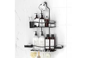 REINHARDT Shower Caddy Hanging, Rustproof Shower Caddy Anti-Swing Shower Organizer Over Showerhead No Drilling Shower Racks with Soap Holder Multi Hooks Bathroom Storage for Shampoo Sponge, Black