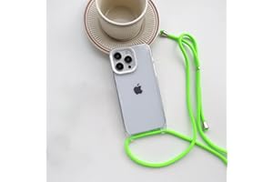 ELTIIGO for 6.7" iPhone 14 Pro Max Clear Case with Crossbody Strap, Slim Translucent Shockproof Cover, Soft TPU Bumper with Adjustable Shoulder Neck Lanyard for Girl Women - Clear/Neon Green