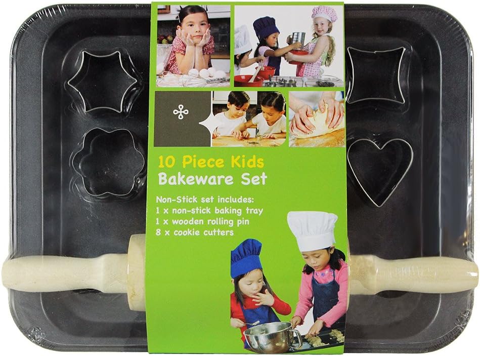 Kids Cookie-Cutter Bakeware 10-Piece Set and Rolling Pin by Kitchen Supplies