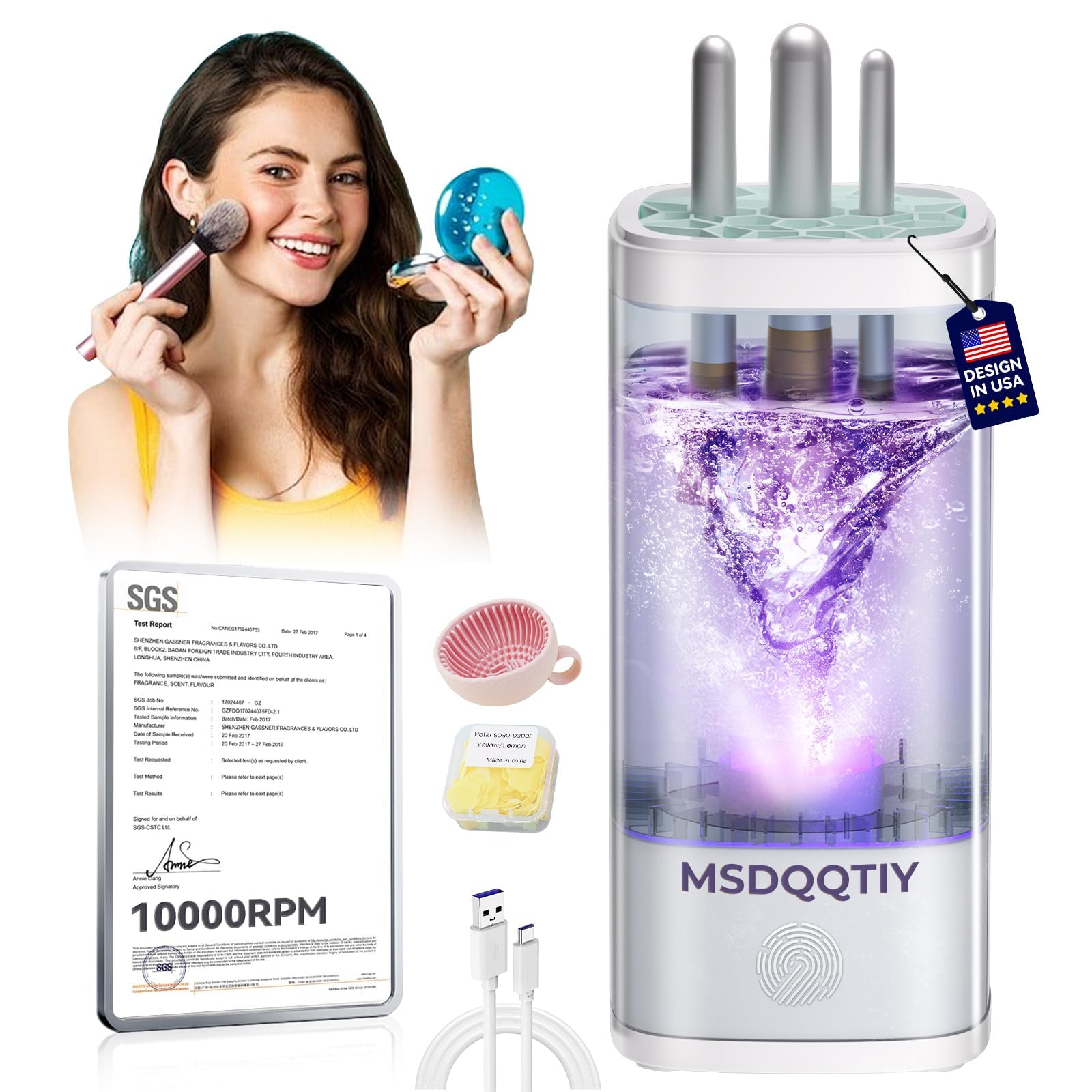 Photo 1 of 2026 Upgrade Makeup Brush Cleaner Machine?NO.1-12X Cleaning Power?Electric Makeup Brush Cleaner?SGS Certified - 10000RPM Turbo Motor?Sonic Vortex Cleaning Tech, Suitable for All Brush Brushes?White