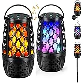 Upgraded Bluetooth Speaker, BT 5.3 Outdoor Speaker With RGB Flame LED lights Gift for Men, Multi-Sync up to 100 Speakers, Auto-Pairing HD Stereo Sound Gadgets, Waterproof IPX6 for Patio Porch(2 Pack)