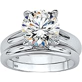 PalmBeach Platinum-plated Sterling Silver Round Cubic Zirconia Solitaire Bridal Ring Set Sizes 5-10