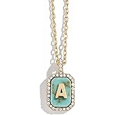 BaubleBar Initial Necklace - Dainty Gold-Plated Personalized Letter Pendant Necklace, Small Dog Tag Style Design