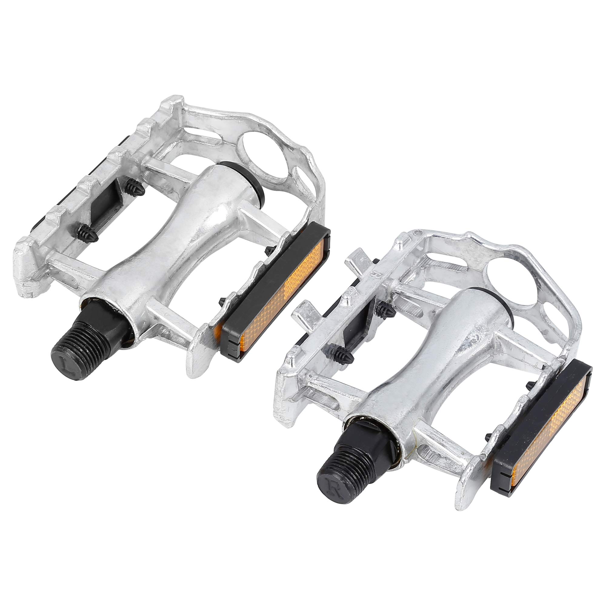 Sourcingmap Pair Silver Tone Black Alumnium Alloy Pedals for Bicycle Cycling