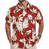 TUNEVUSE Mens Hawaiian Short Sleeve Shirt Button Down Tropical Floral Beach Vacation Shirt