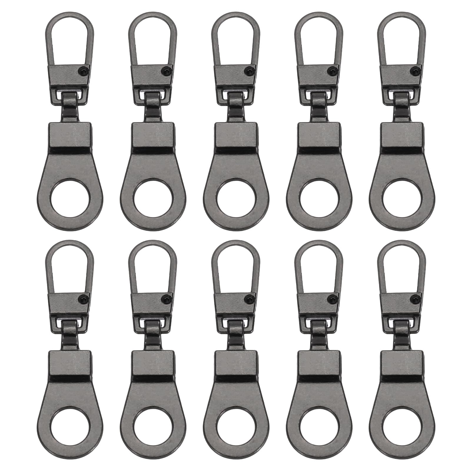 PATIKIL Zipper Pull Replacement, 10 Pcs Detachable Metal Zipper Tab Repair Kit Puller with Lock Zipper Slider for Clothing Purse Suitcase Backpacks, Gun-Black