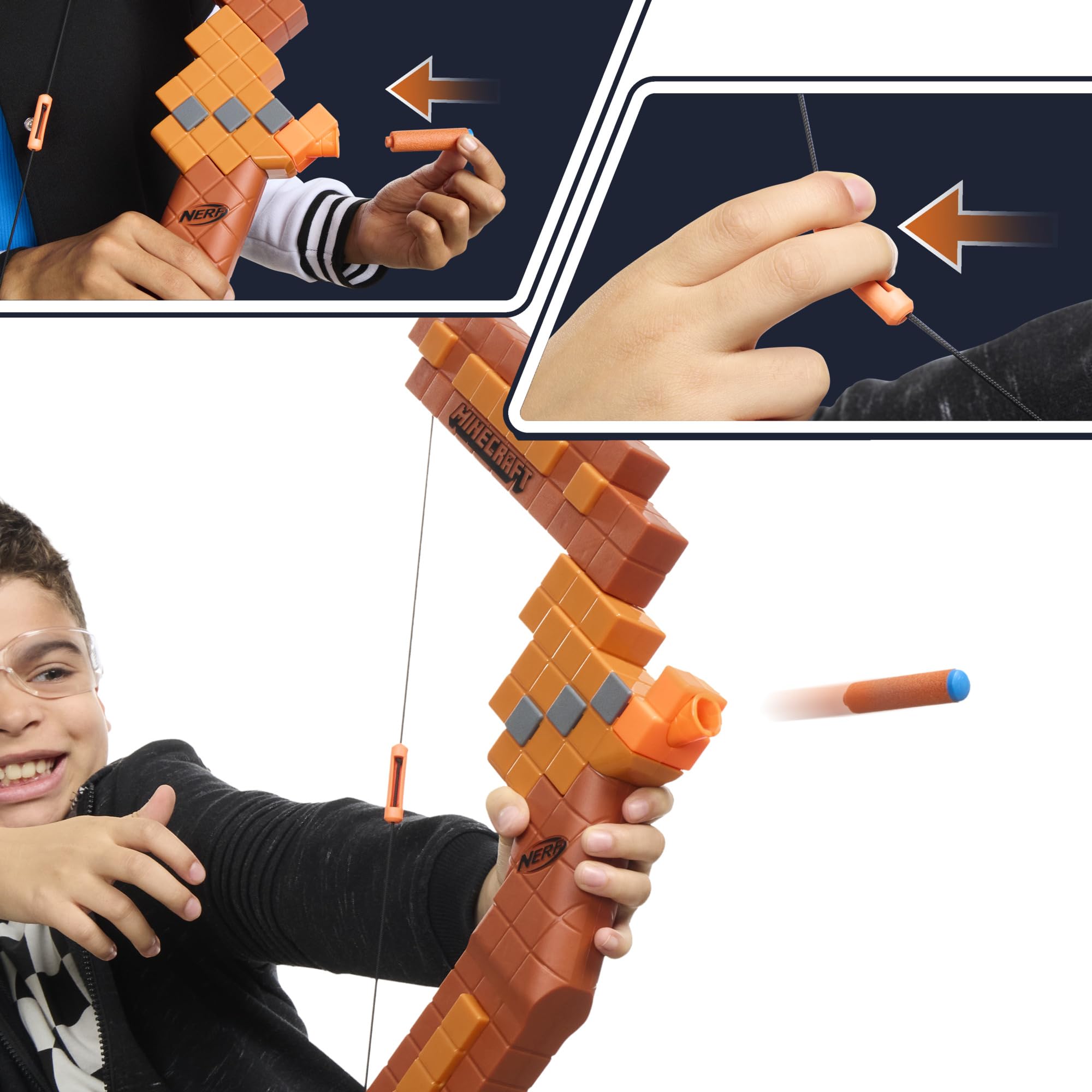 Nerf Minecraft Bow Dart Blaster, Pull-Back String Priming, 8 Nerf N1 Compatible Only with N1 Dart Blasters, Ages 8+