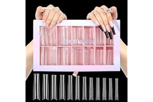 Quaferen 504Pcs Clear No C Curve Nail Tips for Acrylic Nails Professional, XXXL Extra Long Tapered Square Straight Acrylic Nail Tips, Half Cover No Crease Nail Extension Tips False Nails for Nail Art