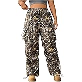 Verdusa Women's Plus Size Cargo Pants Drawstring Waist Ruched Baggy Parachute Pants Streetwear Joggers with Pockets
