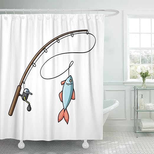 Amazon Com Emvency Shower Curtain Pole Fishing Rod And Fish In
