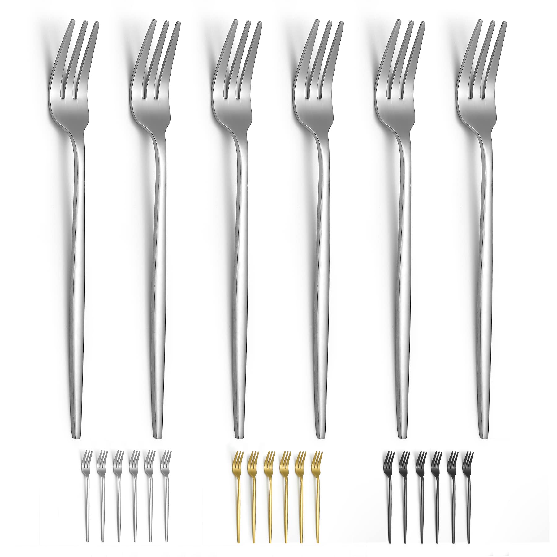 Evanda Dessert Forks Set of 6 Pack 6.3"/16.5cm, Stainless Steel Pastry Fork, Family Appetizer Fork for Fruit, Cake, Cheese, Party Trips, Cafes, Restaurants, Easy To Clean, Dishwasher Safe