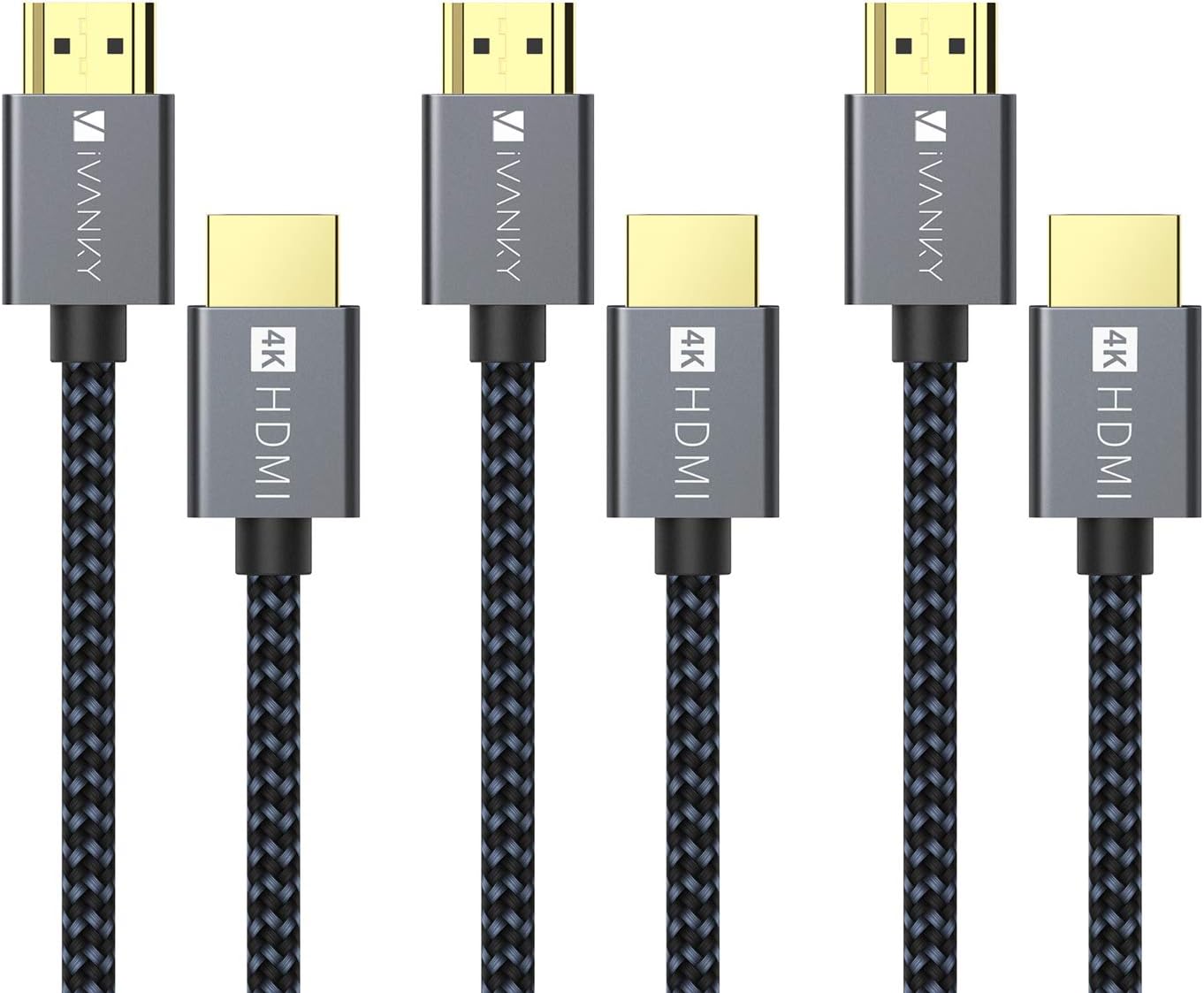 HDMI Cable 4K 10ft 3 Pack, iVANKY 18Gbps High Speed HDMI 2.0 Cable, 4K HDR, HDCP 2.2/1.4, 3D, 2160P, 1080P, Ethernet - Braided HDMI Cord 32AWG, Audio Return(ARC) Compatible UHD TV, Blu-ray, PS4/3: Home Audio & Theater