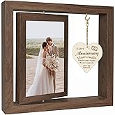 Happy Anniversary Picture Frame Gifts for Women, 4x6 Rustic Wood Rotating Floating Anniversary Wedding Gifts for 4x6 Pictures for Her Him Wife Husband Men Couple Boyfriend Girlfriend, Happy Anniversary Decorations Bridal Shower Gift
