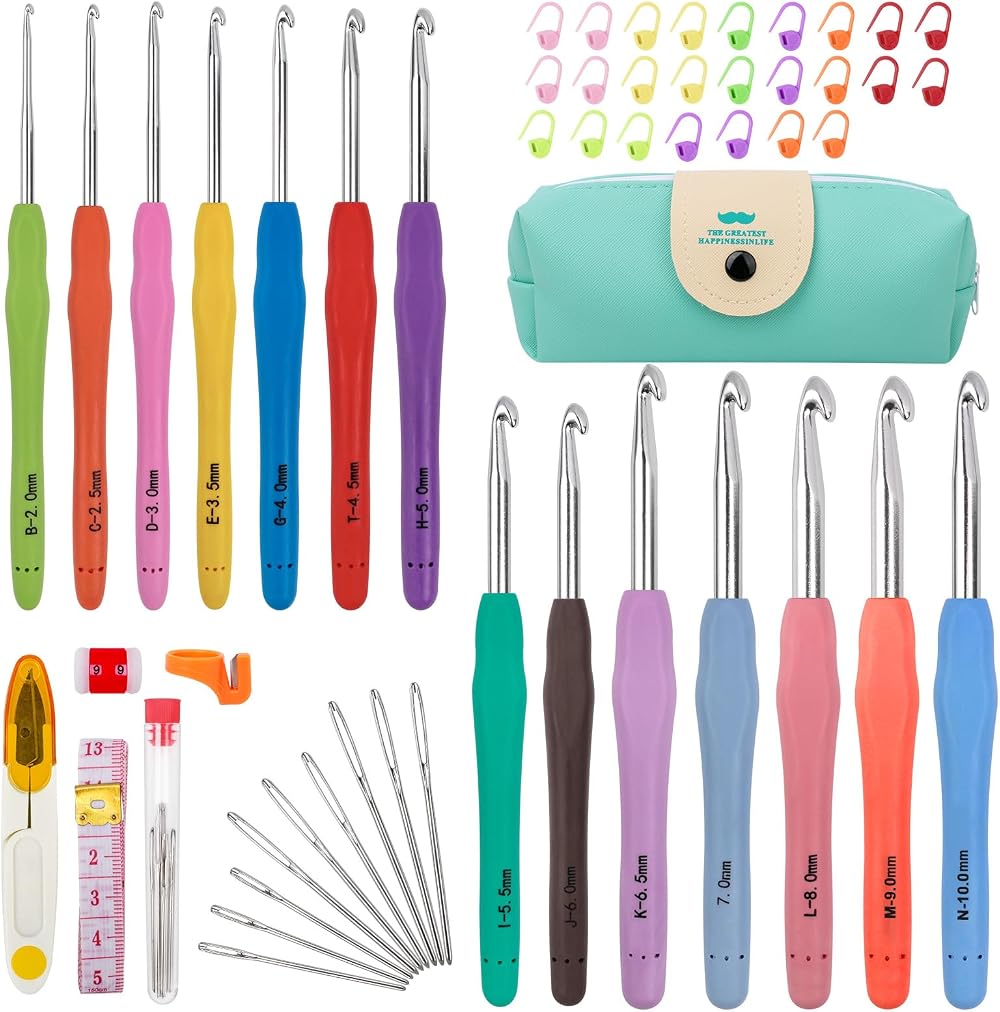 MECHEER 53 Pack Crochet Hooks Set 14 Sizes Aluminum Ergonomic Handles
