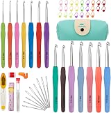 MECHEER 53 Pack Crochet Hooks Set 14 Sizes Aluminum Ergonomic Handles