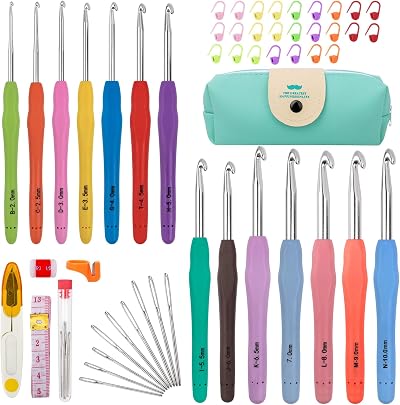 MECHEER 53 Pack Crochet Hooks Set 14 Sizes Aluminum Ergonomic Handles