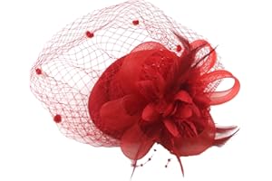 COSFAN Women's Fascinators Hat,Veil Feather Hair Clip,Vintage Flower Mesh Headband for Wedding Cocktail Tea Party Evening Par