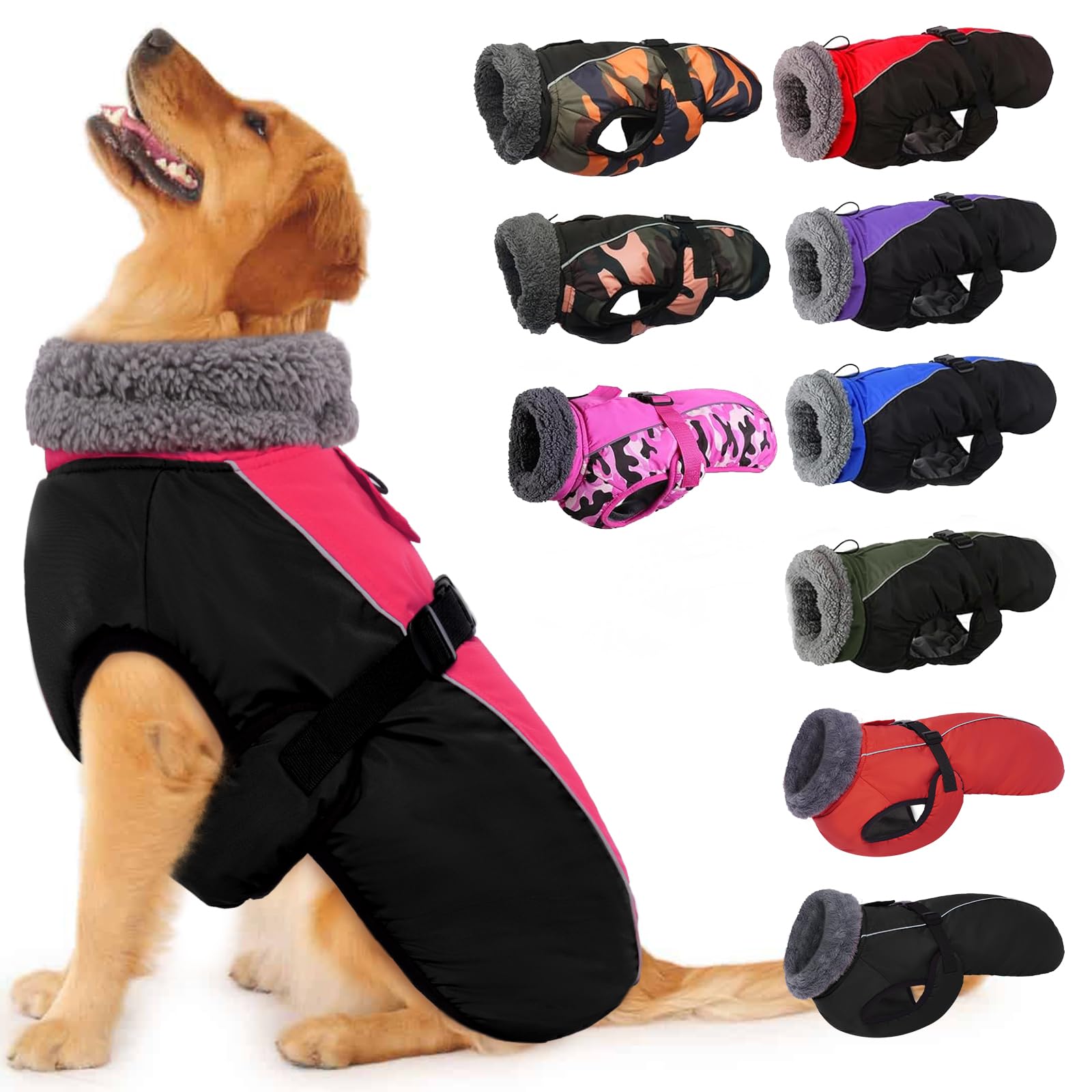 IECOii Extra Warm Dog Coat with Reflective Adjustable Fleece Turtleneck for Cold Weather in Small, Medium, Extra Large Sizes Image