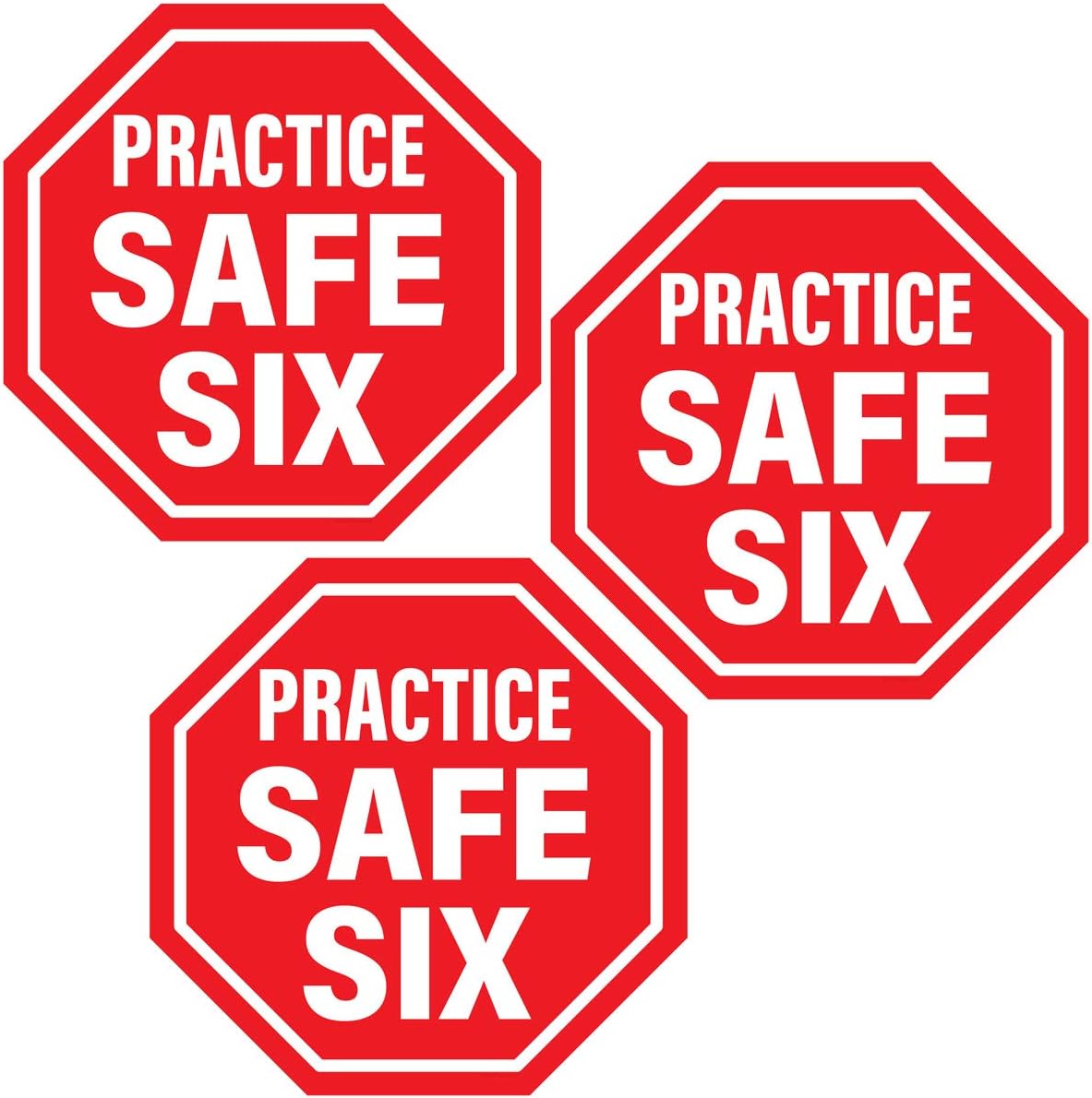 Safe Six Stop Sign 16" Floor Graphic Set of 3 Red Social