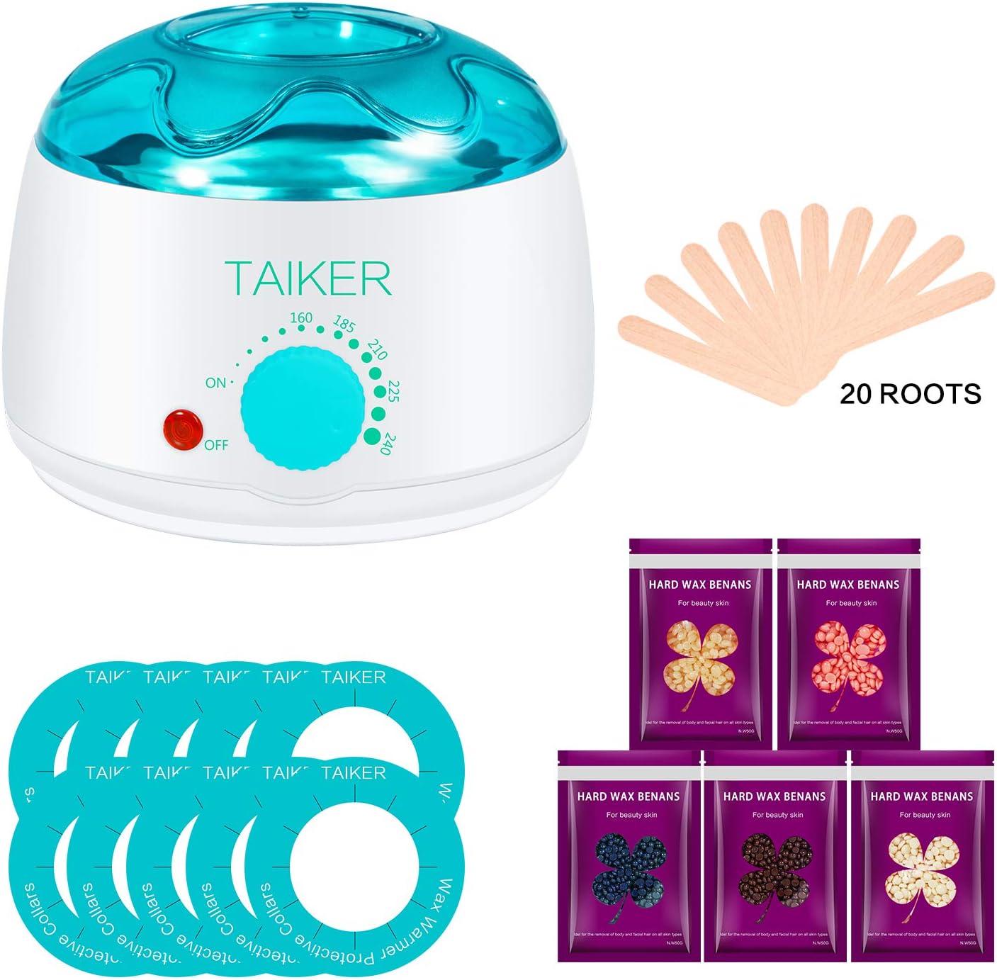 Wax Warmer Hair Removal Kit for Women Waxing Kit Electric Pot Heater for Full Body Hairs with 5 Wax Beans and 20 Wax Applicator Sticks and 10 Protective Collars