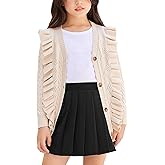 Arshiner Girls Cardigan Sweaters Ruffle School Uniform Sweater V Neck Button Front Outerwear 4-13 Years