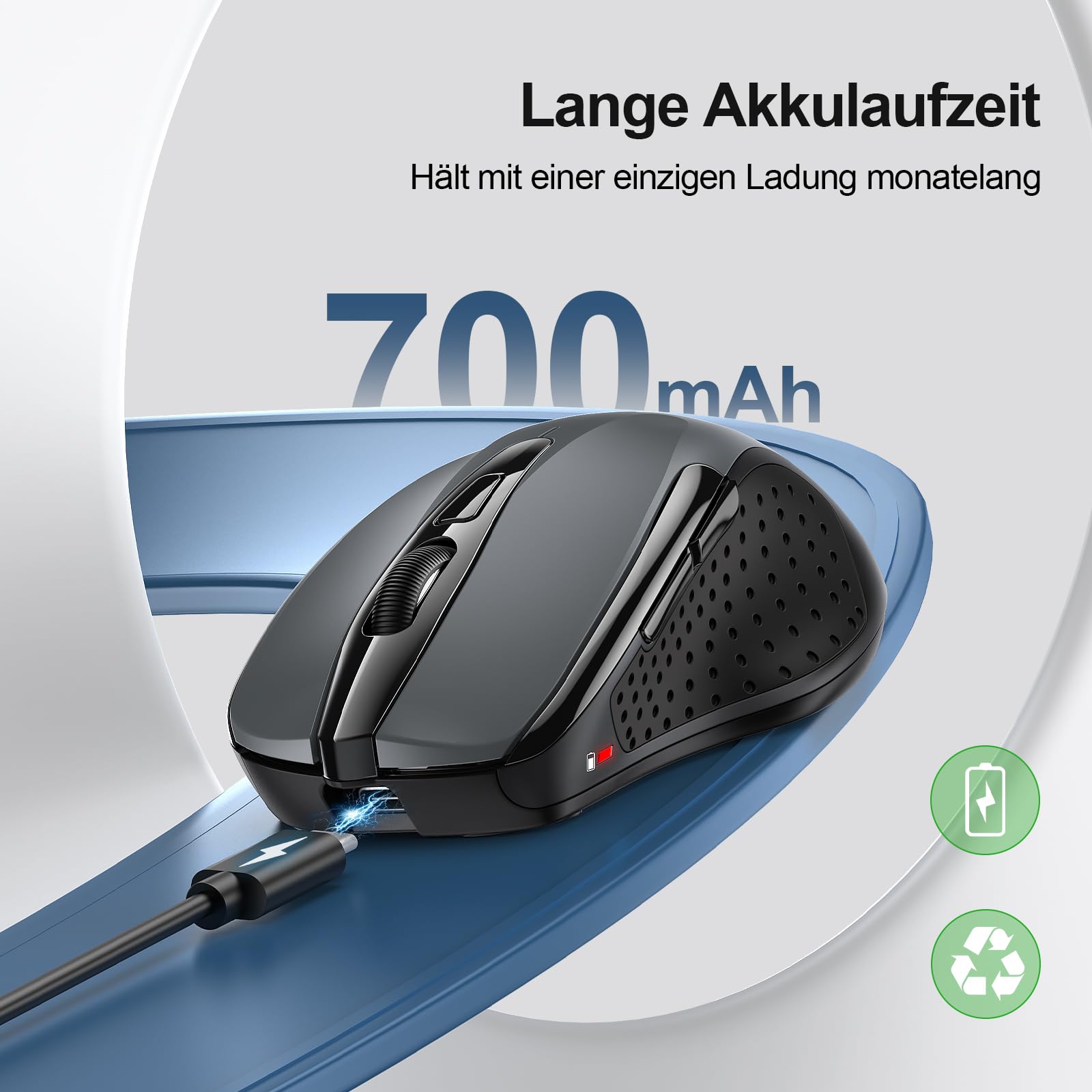 TECKNET Silent Kabellose Maus, 2,4G Wiederaufladbar Funkmaus 4800 DPI, Grau 2