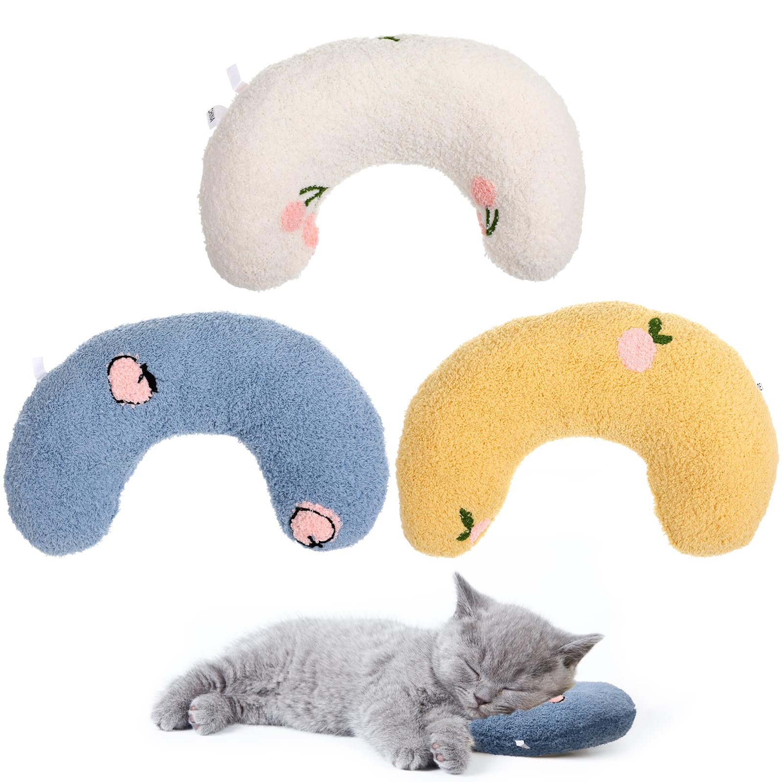 POPETPOP Cat Calming Pillow Calming Toy: 3pcs Cat Sleeping Plush Pillow Cats Bed Mat - Cat Neck Cushion Dog Bed Cushion U-Shaped Pillow for Sleeping Improve
