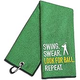 WUUCKOO Swing Swear Look for Embroidered Green Golf Towel, Funny Towels for Golf Bags with Clip, Retirement Birthday Gifts for Grandpa Grandma Dad Golfer GolfLover, Golf Accessories for Men Women