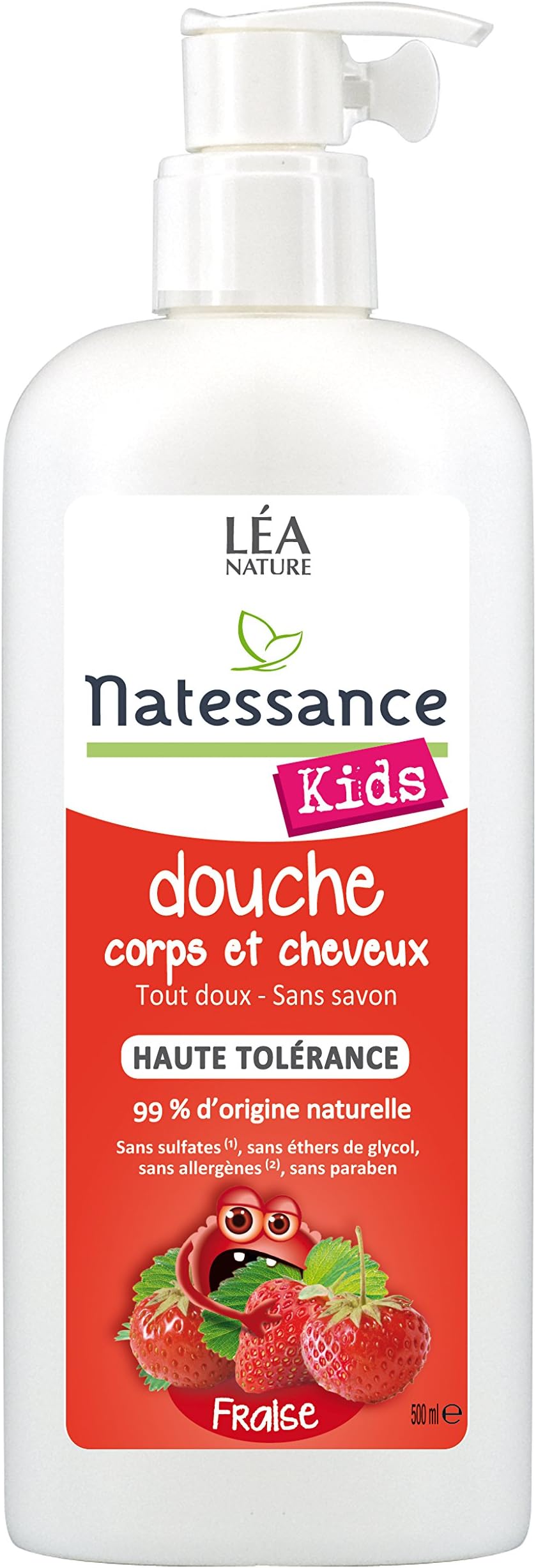 Natessance Naturel Kids Care Hair and Body Strawberry Shower Gel, 500 ml