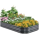 Quictent Galvanized Raised Garden Bed Kit, 8x4x1 ft Oval Metal Planter Box for Vegetables, Rubber Strip Edging Included (Dark Gray) 2pcs