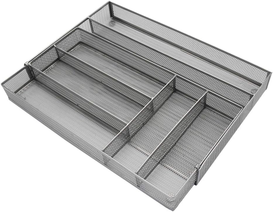 Expandable Mesh Metal Cutlery Tray, Kitchen Drawer Organizer for Utensil Flatware Dividers