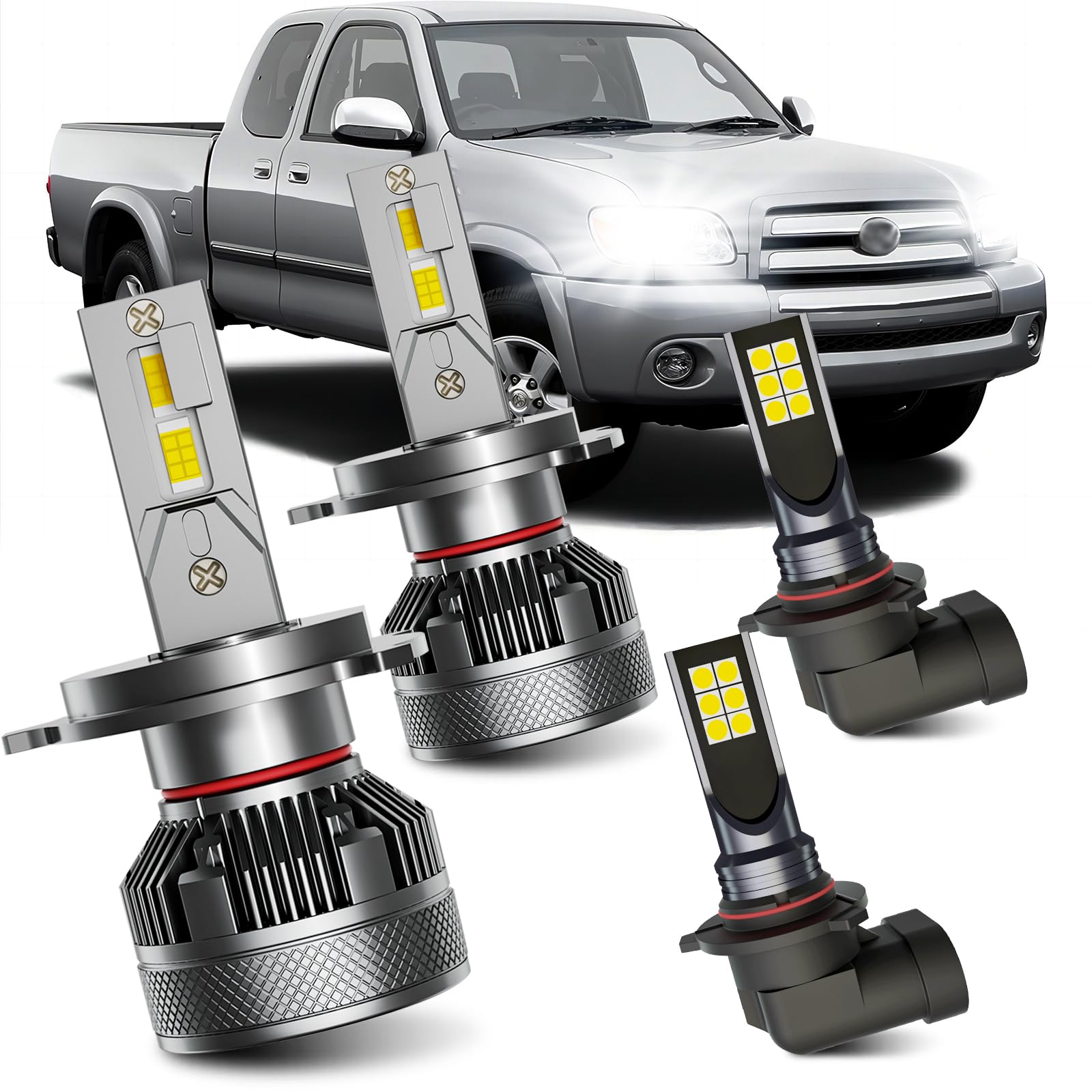 Photo 1 of Fits for 2000-2006 Toyota Tundra High Low Beam Fog Lights Bulbs Combo Pack, 6000K White Plug-and-Play Super Bright Light Bulbs, Pack of 4