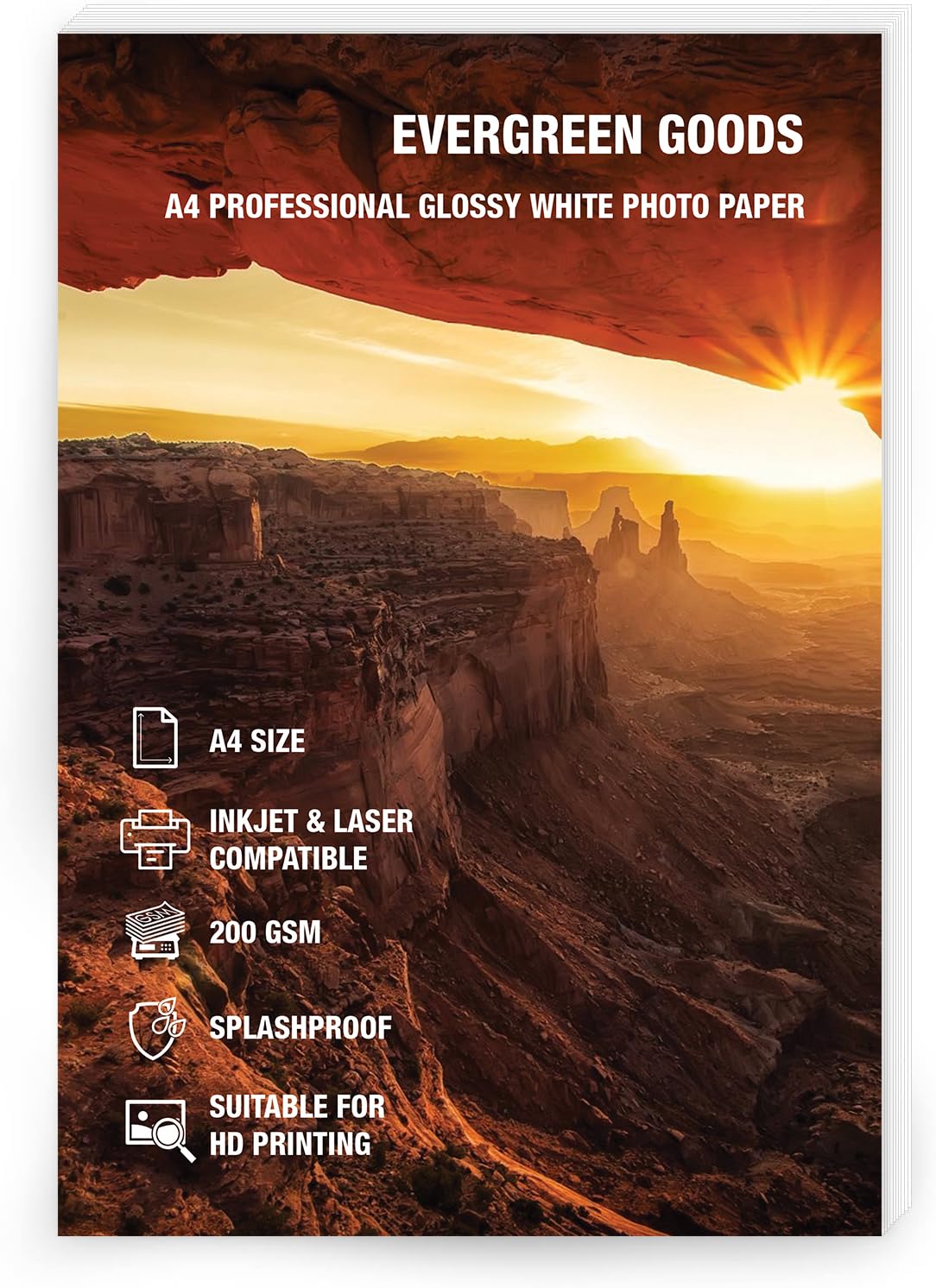 Evergreen Goods 50 Sheets A4 Glossy White Double-Sided Photo Paper 200 GSM, Inkjet & Laser Printable, High-Resolution Paper for Photo Printing, Scrapbooking, Cards & Crafts