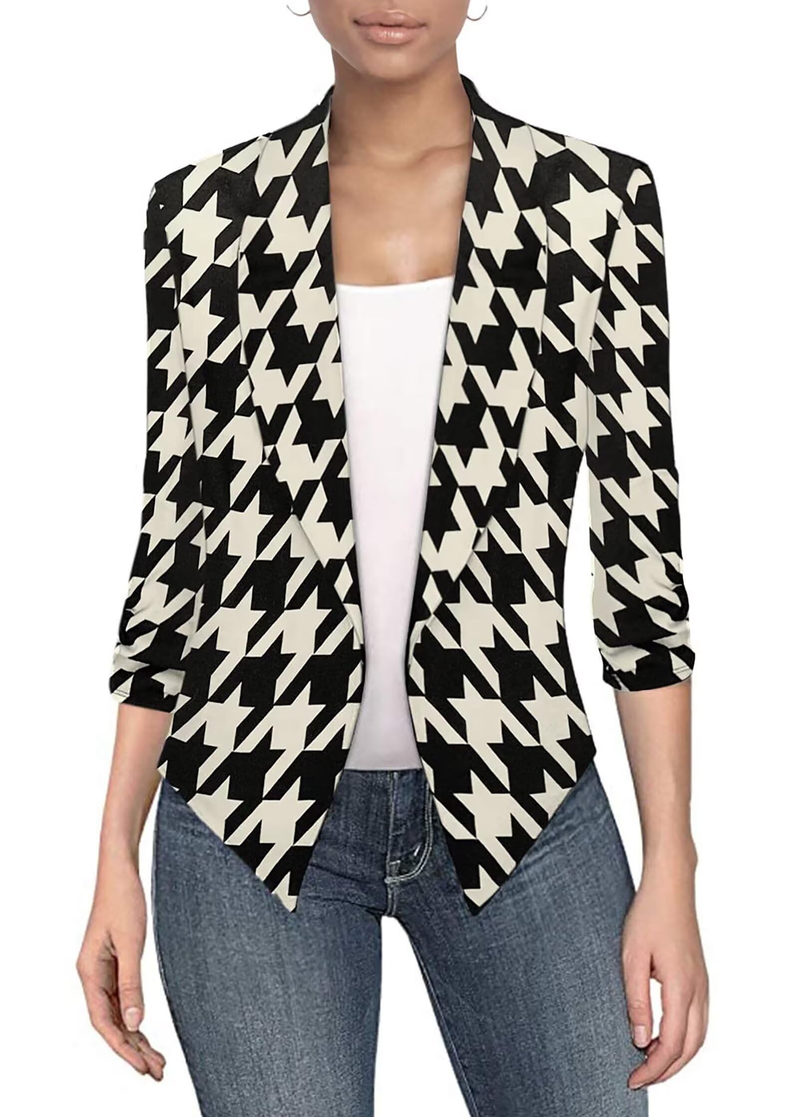 Photo 1 of & Company Womens Casual Work Office Open Front Blazer Jacket with 3/4 Scrunch Sleeves JK1133 11394 BLKIVO XL