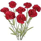 Fqueelvys Red Carnations Artificial Flowers 8pcs 31.5inch Real Touch Faux Carnations Long Stem Fake Flowers for Vase Table Centerpiece Home Wedding Party Decoration(Red)