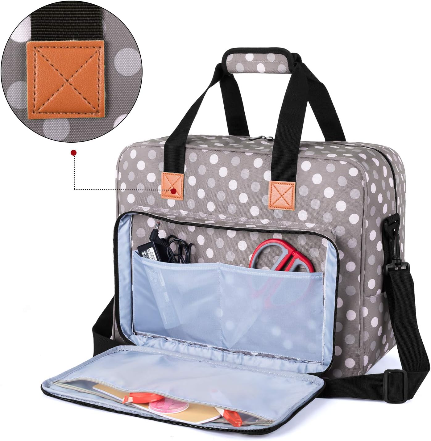 Luxja Sewing Machine Bag, Portable Tote Bag for Sewing Machine and Extra Sewing Accessories, Grey Dots - Image 3