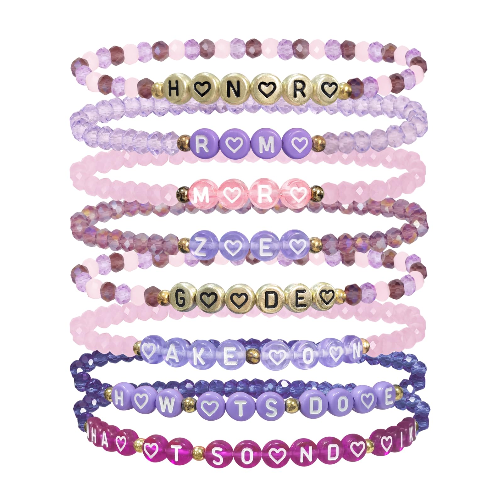 NEOVISTA Bracelet Set for Kpop | 8-Piece Set with MIRA, RUMI, ZOEY, and Song Names GOLDEN, TAKE DOWN, HOW IT'S DONE, WHAT IT SOUNDS LIKE | Fan Merchandise for KPop Movie Lovers