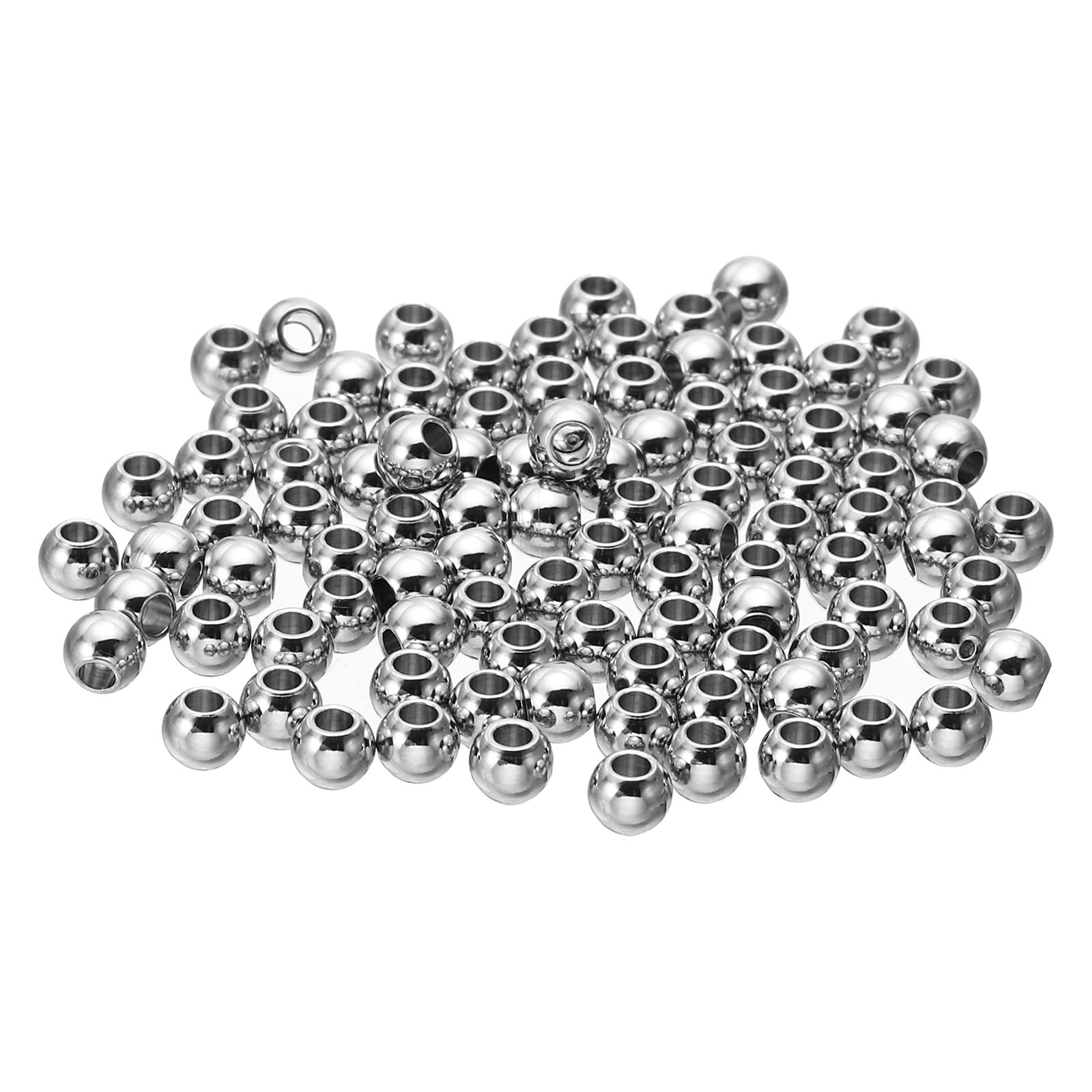 PATIKIL Smooth Round Spacer Beads, 100 Pcs 4mm OD 1.8mm ID 304 Stainless Steel Loose Balls Spacers Metallic Seamless Ball Beads for DIY Bracelet Necklace Earring Jewelry Making, Silver