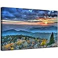 Mountain Wall Art Blue Ridge Sunset Smoky Mountains Pictures for Living Room Decor Appalachians Foggy Forest Poster Modern Na