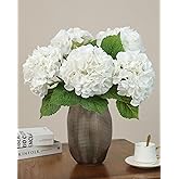 NOMIGI 5pcs White Hydrangea Artificial Flowers Real Touch Latex Large Fake Hydrangeas 21in Lifelike Full Dried Faux Hydrangea Flowers for Home Decor Wedding Party Arrangements