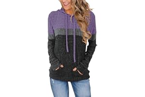 MixShe Women’s Color Block Knit Hoodie – Casual Long Sleeve Pullover Sweater Tops with Pocket