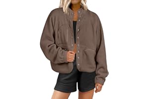 ANRABESS Womens Fuzzy Fleece Jacket Fall Casual Long Sleeve Cropped Sherpa Button Down Shacket Coats Outwear With Pockets