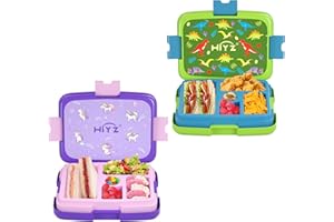 HiYZ Bento Lunch Box for Kids, BPA Free, Leakproof, Dishwasher Safe, Lunch Container with 5 Compartments for Girls and Boys, Toddlers, Unicorn+ Dinosaur