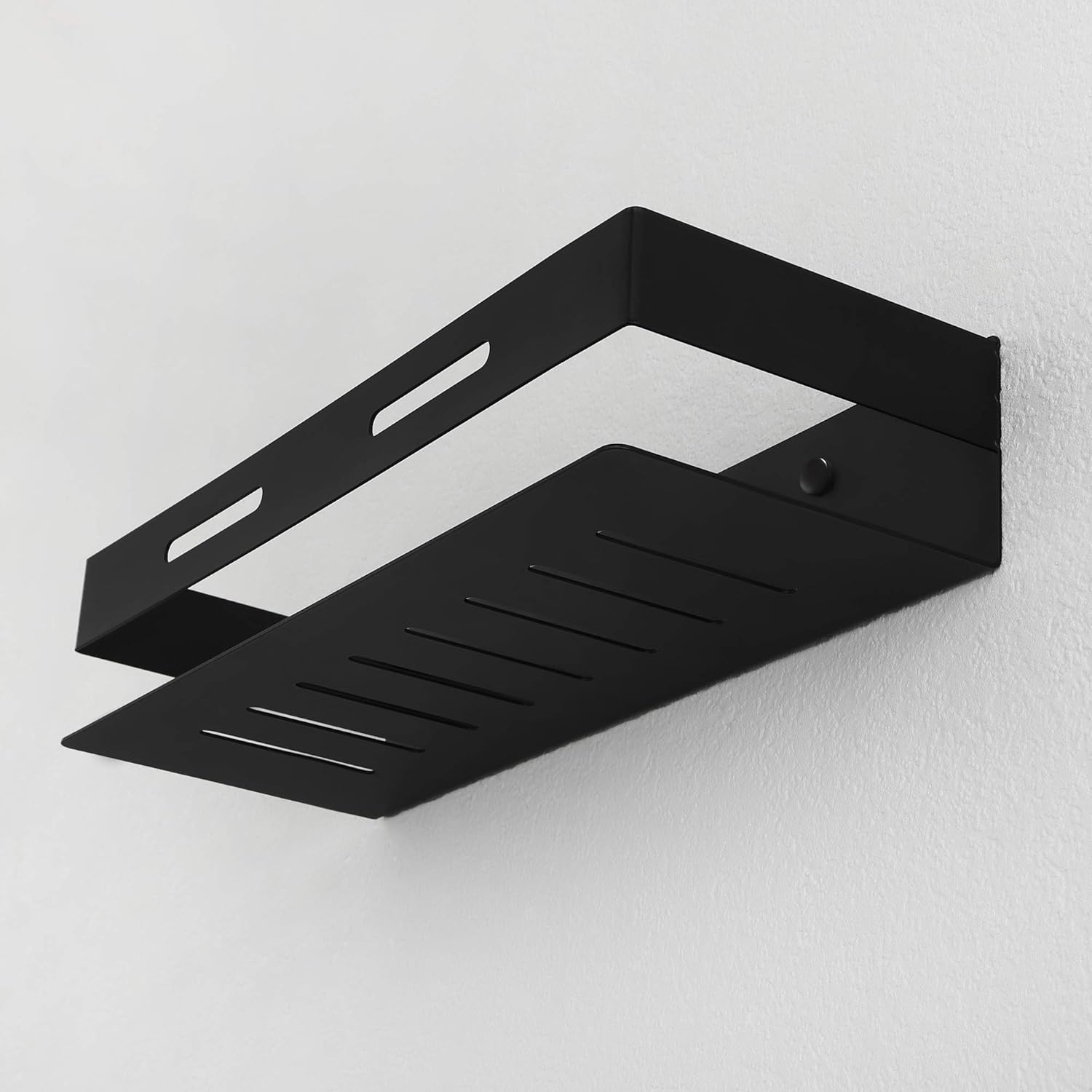 SKOWLL Bathroom Wall Shelves Drill Free with Glue Shower Caddy Wall Mounted No Drill Holes Shower Basket Stain Proofing Modern Style, Matte Black Finished: Kitchen & Dining