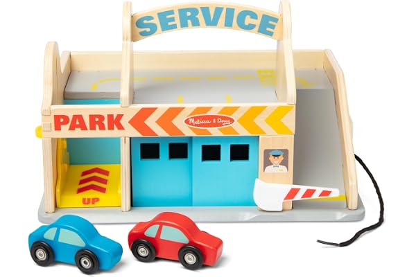 Melissa & Doug Service Station Parking Garage with 2 Wooden Cars and Drive-Thru Car Wash