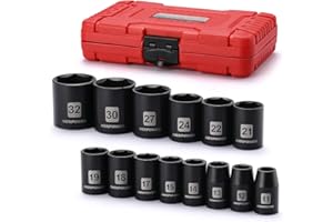 MIXPOWER 14 Pieces 1/2-Inch Drive Shallow Impact Socket Set, 11-32mm, CR-V, Metric, 6 Point,1/2" Dr. Shallow Socket