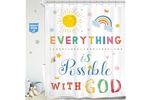 Homewelle Kids Rainbow Sun Shower Curtain Positive Inspirational Quote Bible Verse Cartoon Cute Funny Stars Cloud 60Wx72H Inch Colorful Religious Waterproof Polyester Fabric Bathroom Bathtub