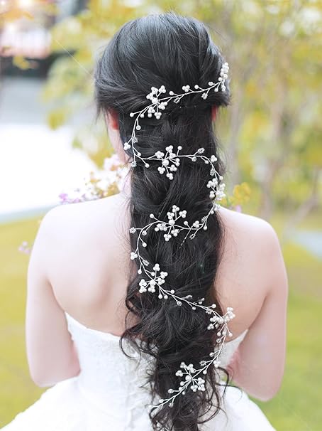 Amazon Yacikone 花嫁 ヘッドドレス ハンドメイド ロング ヘアアクセサリー ヘッドバンド 花柄 真珠 パール ティアラ 王冠 アンティーク 花嫁 ブライダル 結婚式 ウェディング 可愛い Yacikone ドラッグストア